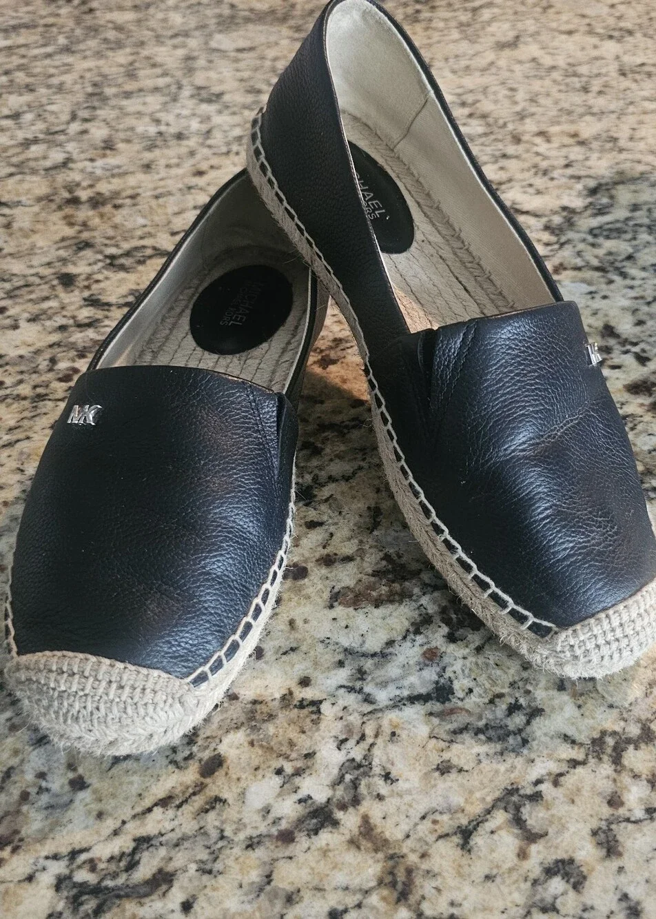 Michael Kors Black Leather Espadrille with Natural Jute Trim Size 5